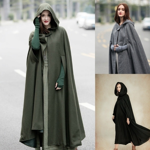 Medieval Women Fashion Loose Hooded Wool Cape Cloak Vintage Gothic ...