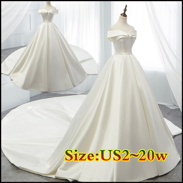 2020 Sexy Boat Neck Vintage Wedding Dress Chapel Train Simple Matte Satin A Line Bridal Gown 