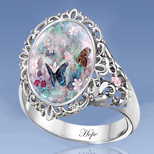 mnjin fashion women's butterfly zirconia diamond ring engagement wedding  ring silver 6 - Walmart.com