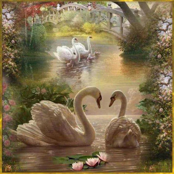 Swans DIY Diamond Embroidery Set For Decoration Round Diamond