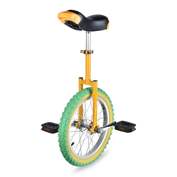 16" Wheel Unicycle Butyl Tire Height Skidproof Adjustable Cycle Exercise Yellow 