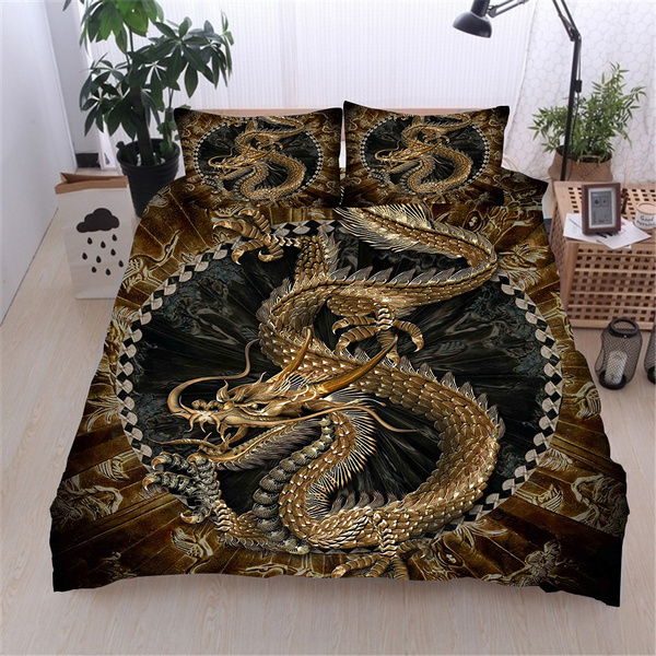 Dragon Comforter Cover Print Bedding Set With Corner Ties And