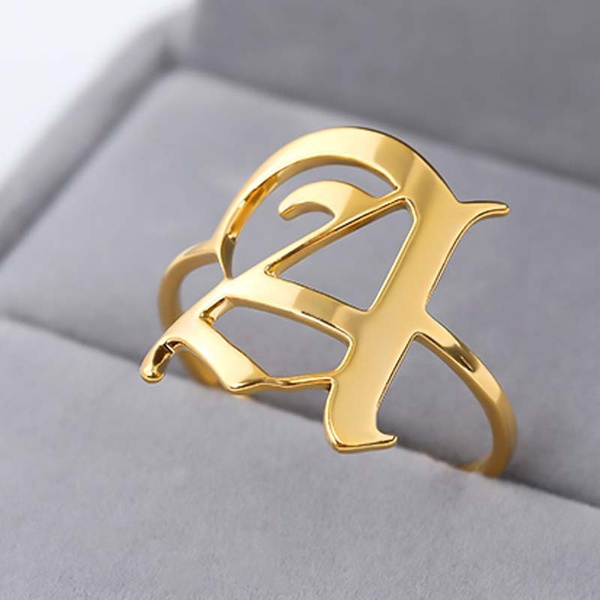 Initial Letter Ring for Women Stainless Steel Ring Gold Men A-Z