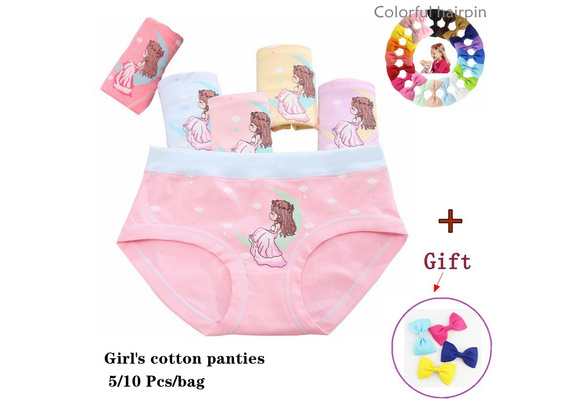 Kids Child Baby Girls Underpants Cartoon Striped Print Underwear Cotton  Briefs Trunks 4PCS Baby (Pink, 18-24 Months)
