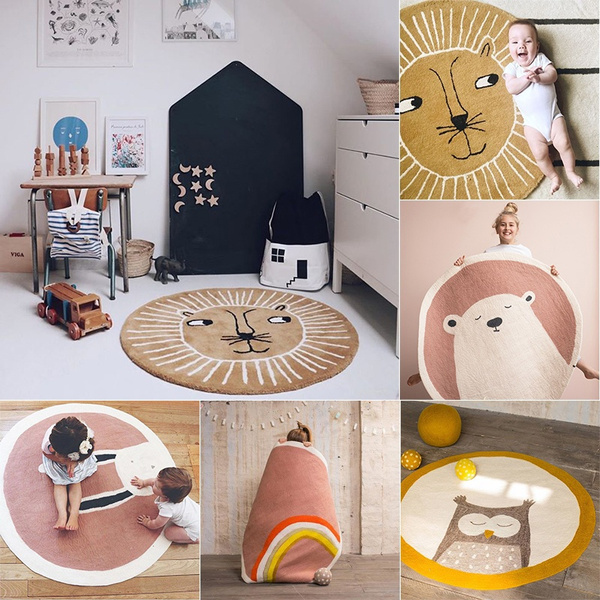 45/80/100cm New Arrival Nordic Style Cartoon Animal Baby Play Mat Round Thicken Nonslip Mat Bed