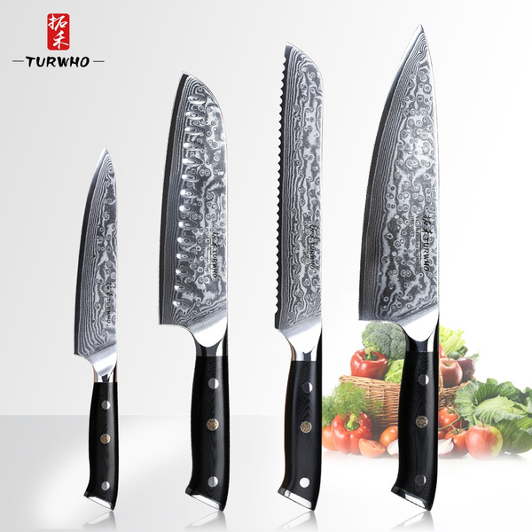 4 Pcs Japanese Kitchen Knife Set Damascus Steel Professional Chef