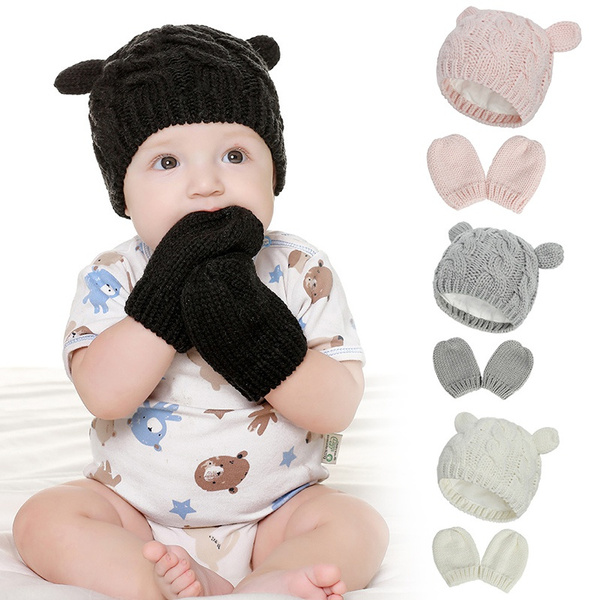 infant hat and gloves