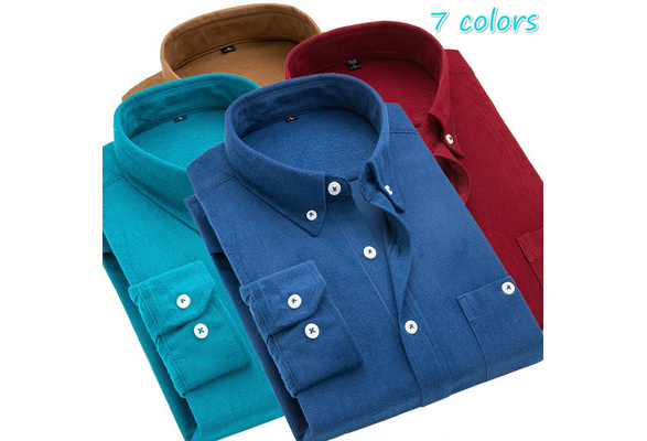 Autumn and Winter Men's Casual Shirts Solid Color Long Sleeve