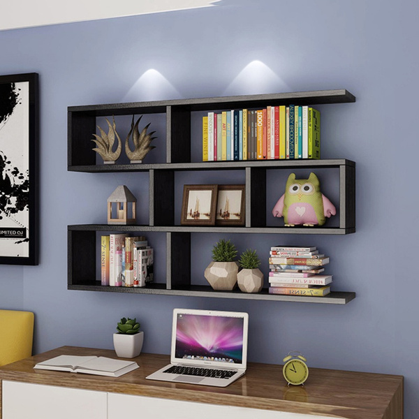 12-Grid Wooden Wall Shelf Organizer Rack Book Collection Photo Display Shelf