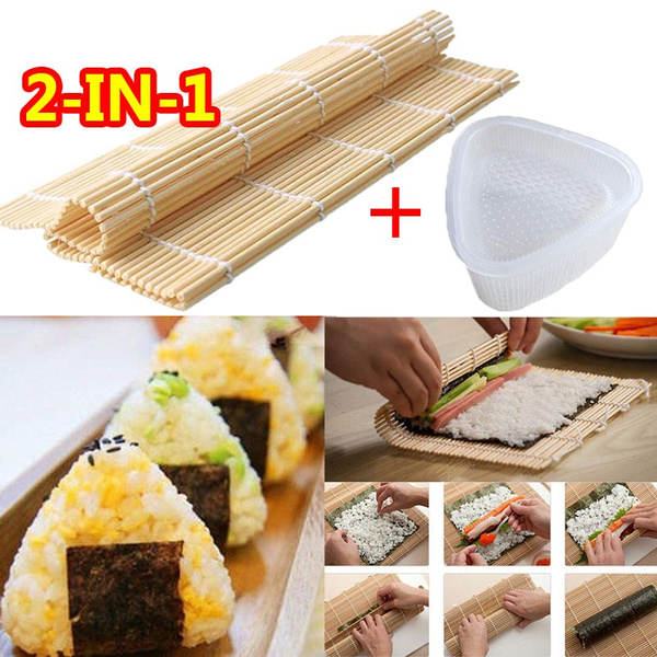 2 In 1 Practical Rice Ball Bamboo Rolling Roller Mat & Triangle Plastic  Sushi Mold Kit