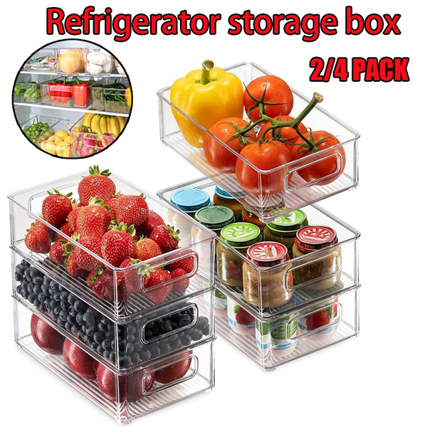 Refrigerator Organizer Bins, Stackable Fridge Clear Plastic