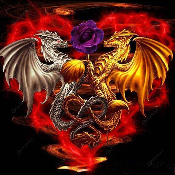 5D Diamond Painting Kit Dragon On Fire Art Wall Decor Drill Embroidery  Picture