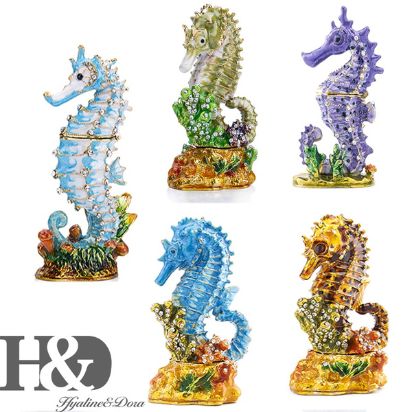 H&D Handmade Metal Seahorse Alloy Jewelry Box Storage Case Decoration