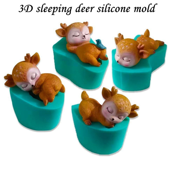 3D Sleeping Deer Silicone Fondant Mould Chocolate Sugarcraft Cake Mold DIY 