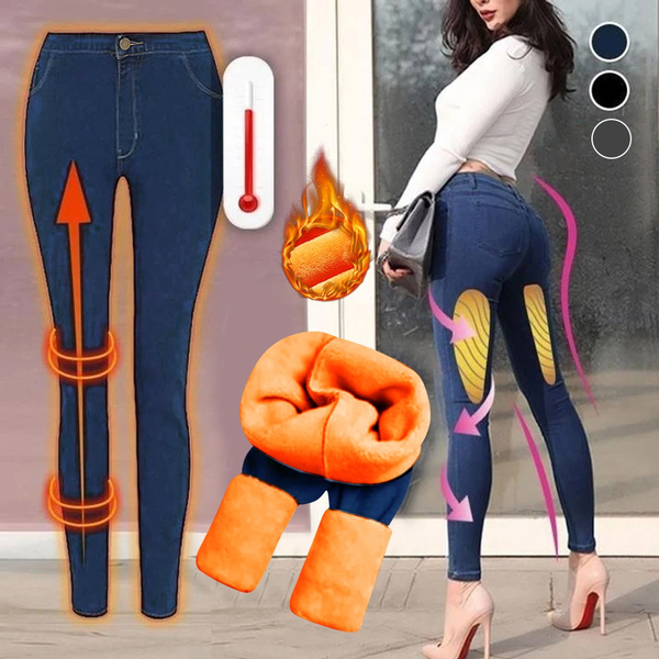 Womens Winter Jeans Thick Skinny Pants Fleece Lined Slim Stretch Warm  Jeggings Thick Thermal Jeans