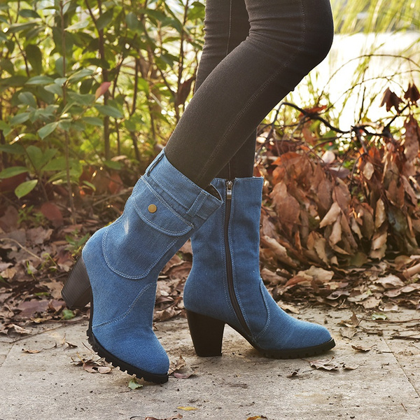 Botas de vaquero planas elegantes para mujer, botines clásicos de eje alto  con cremallera lateral, botas de cuero con punta estrecha a la moda para  mujer, más | Wish