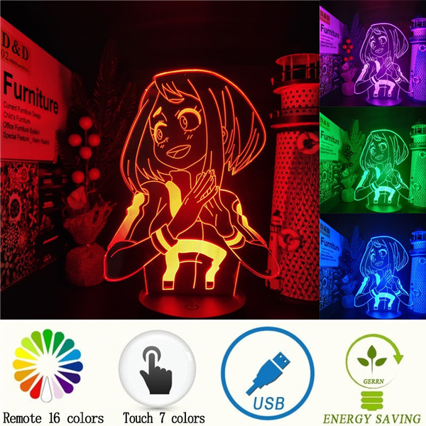 Cute Girl OCHACO URARAKA 3D LED Light My Hero Academia Heroine Desktop Decor  USB Table Lamp Popular Anime Girl Gift Home Bedroom Lighting Dimmable Night  Light Remote Control & Touch 2 Types