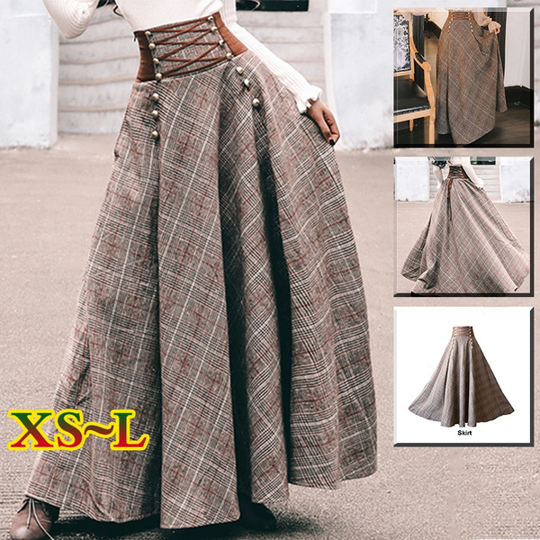 Vintage England Style Women High Waisted Maxi Skirt | Wish