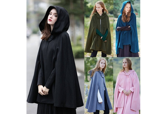 New Womens Hooded Cape Coat Caremere Blend Cloak Full Length cape casual  outwear