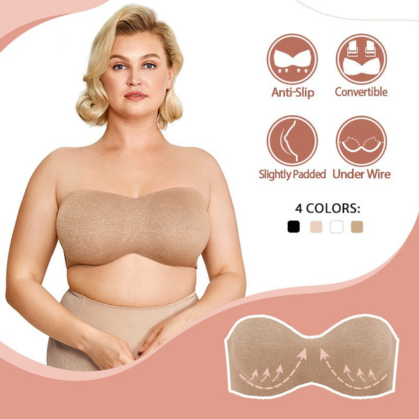 AISILIN Women's Seamless Unlined Underwire Anti-slip Strapless Bra Plus  Size No Padded Convertible Invisible Bandeau 32 34 36 38 40 42 44 46 B C D  DD E F G Cup