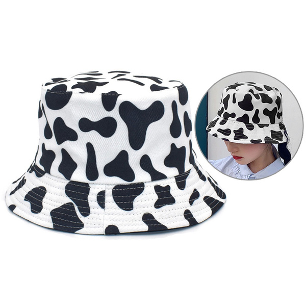 Bucket Hat Double Side Wear Reversible Fisherman Cap For Unisex Cow Print Pattern Summer Wish