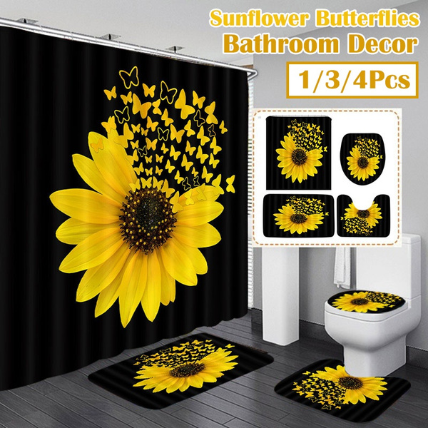 Details about   US Sunflower Butterfly Waterproof Bathroom Shower Curtain Toilet Cover 