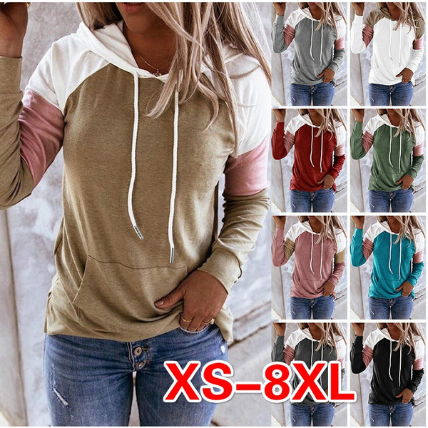 XS-8XL Plus Size Fashion Clothes Women's Casual Cap Hoodies Coat Long  Sleeve Tee Shirts Loose Pullover Sweatshirts with Pockets Ladies Block  Color
