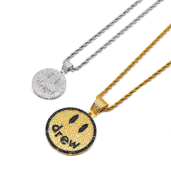 European and American hip-hop justin bieber the same drew house smiley face  necklace diamond-studded couple men and women pendant