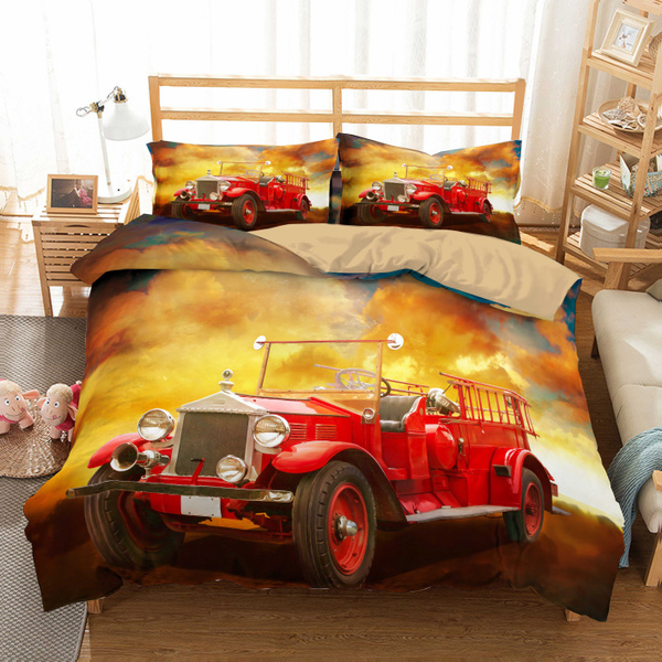 3d Fire Engine Duvet Cover Set Bedding, Twin Size Fire Truck Bedding