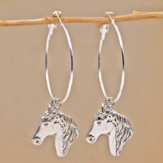 horse, Hoop Earring, Silver Earrings, Silver Fashion Jewelry