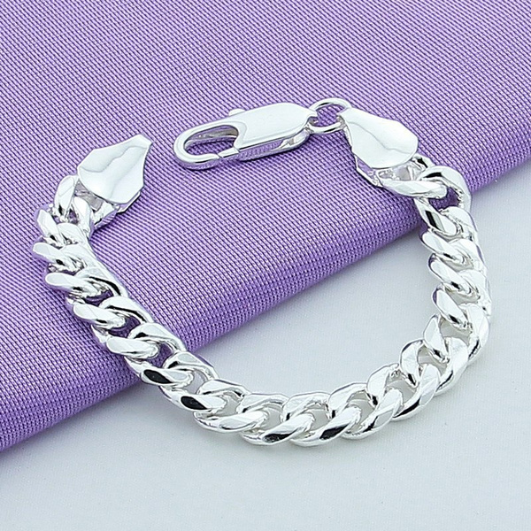 High Quality 10mm Men's Chain Link Bracelet 925 Sterling Silver Classic