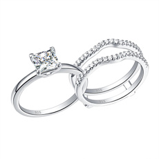 Sterling, Engagement Wedding Ring Set, 925 sterling silver, Bridal Jewelry Set