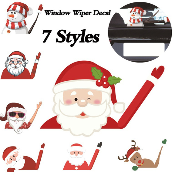 Christmas Waving Santa Claus Tags Decals Auto Wiper Sticker Car Window Decors 