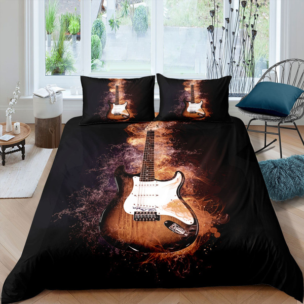 3D Cool Electric Guitar Duvet Cover Set Cute Cat Bedding Set Kids