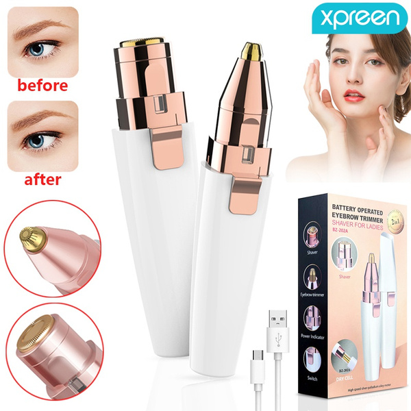 Rechargeable Eyebrow Trimmer & Facial Hair Remover for Women, Xpreen® 2 in  1 Eyebrow Razor and Painless Hair Remover, Eyebrow Lips Nose Body Facial  Hair Removal for Women with Built-in LED Light |