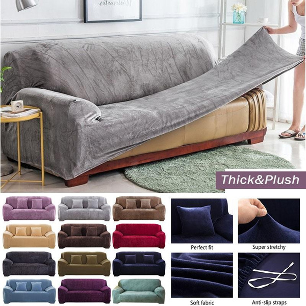 Warm 1 2 3 Seaters Universal Thick Plush Sofa Covers Retro Recliner Love Seat Soft Couch Slipcovers All Inclusive Elastic Sectional Cover Wish Inclusive Elastic Sectional Couch Cover, Sofa Covers For Sectionals With Recliners
