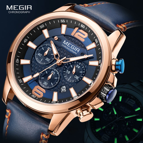 MEGIR Blue Watches Men Military Sport Chronograph Quartz Watch