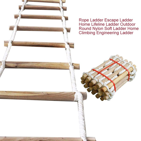 3M Wooden Rungs Rope Ladder Outdoor Tent Rope Soft Steps Round Nylon Soft  Escape Ladder Escape Fire Rescue Home Climbing Engineering Ladder