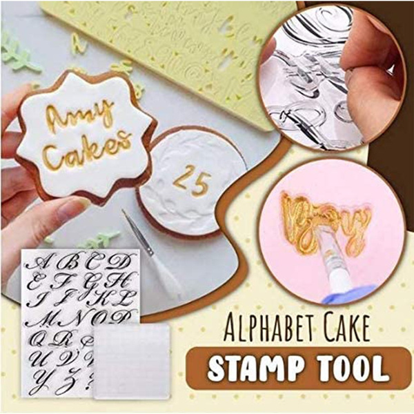 3PCS Letter Alphabet Cake Stamp Tool Biscuit Stamp Moulds Fondant Cake Cookie Stamp Molds Uppercase Lowercase Letter Shape Mold Set Biscuit with Stamp Coaster for DIY Cake Home Party Decor Supplies 