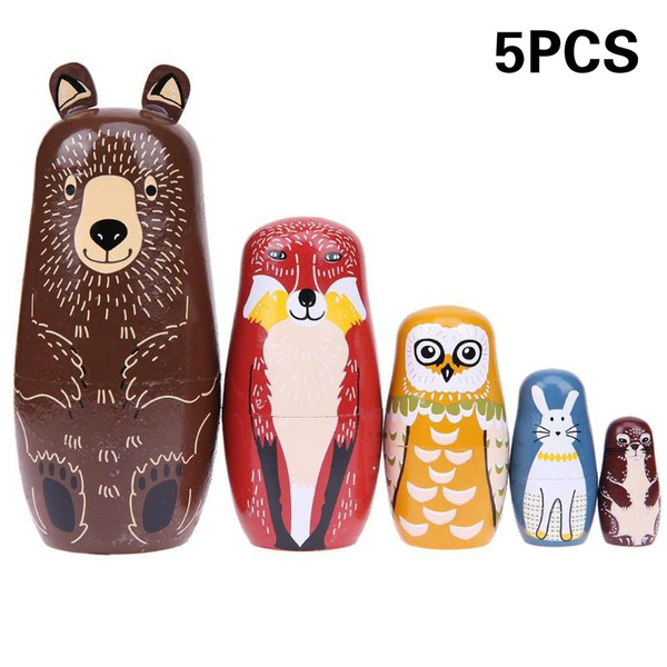 SUPVOX 5pcs Russian Nesting Dolls Matryoshka Wood Stacking Nested Cute Puppy Dog Wooden Toy for Kids Birthday Gift Home Decoration 
