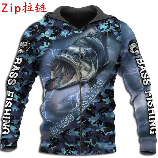 Bass Fishing Art 3D Full Printed Mens Zipper Hoodie Autumn New Fashion  Harajuku Zip Jacket Unisex Hip-hop Casual Tops J712
