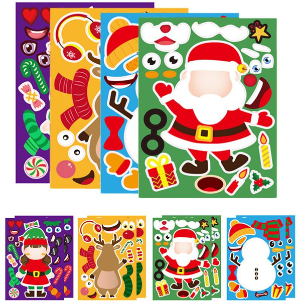 Compra online de 8Pcs/Set Christmas DIY Assemble Puzzle Sticker Toys Cute  Santa Claus Xmas Tree Socks Cartoon Stickers Children Make-A-Face Stickers  Parent-child