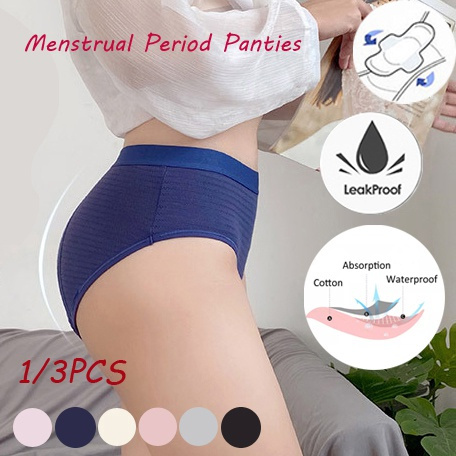 Womens Underwear, Menstrual Period Underwear for Women Girls Cotton Panties  Mid Waist Comfortable Easy Clean Briefs 1 3 PCS SET