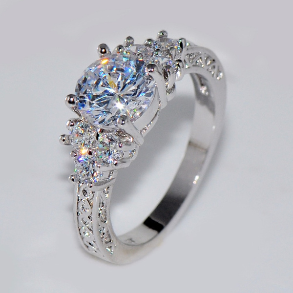 Simple Design Exquisite Women's 18K White Gold Rings Bridal Wedding Rings  Girls Engagement Diamond Rings Anniversary Gift Size 5 6 7 8 9 10 | Wish