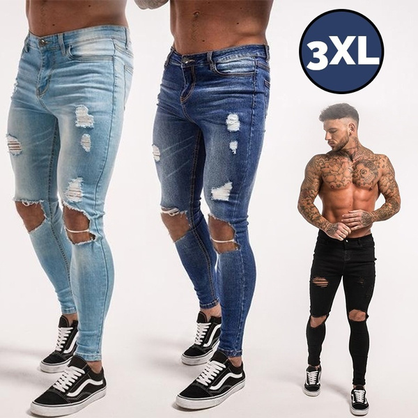 Men's Distressed Denim Joggers