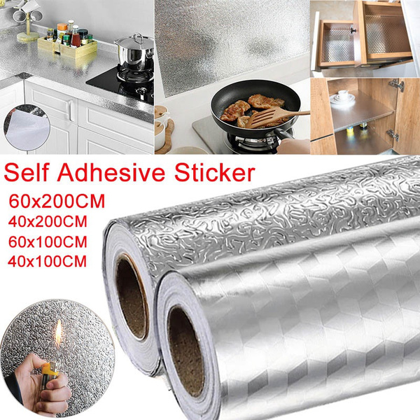 Kitchen-dream Silver Foil Wallpaper-Kitchen Stickers Self Adhesive Kitchen Aluminum Foil Stickers Oil Proof Waterproof Kitchen Stove Sticker 30cm*5m, A