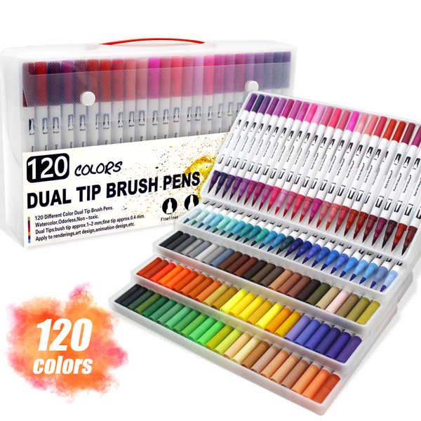 120 Colors Dual Tip Brush Art Marker Pens Shuttle Art Fineliner and