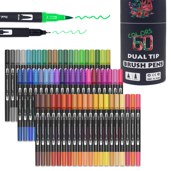 Art Markers Dual Tips Coloring Brush Fineliner Color Pens, 60 Colors of  Water Based Marker for Calligraphy Drawing Sketching Coloring Book Bullet  Journal Art Projects 