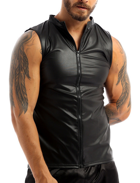 Men's Faux Leather Vest Undershirt Tank Top Sleeveless Shirt | Wish