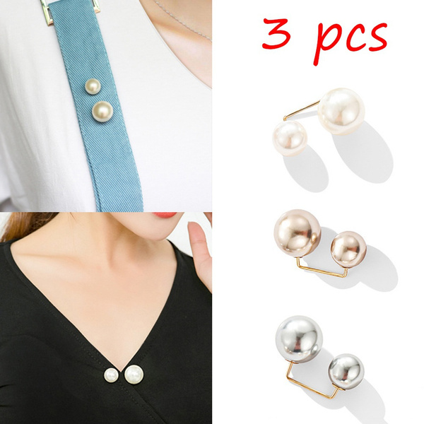3Pcs Artificial Pearl Brooch Fashion Double-Headed Pearl Looper Cardigan Brooch Pin